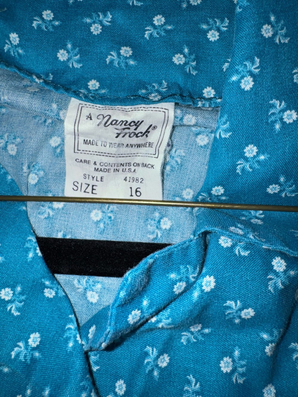 Vintage 70s Blue Floral Cottagecore Prairie Midi Dress Belted Size 16 USA Nancy - Picture 7 of 10